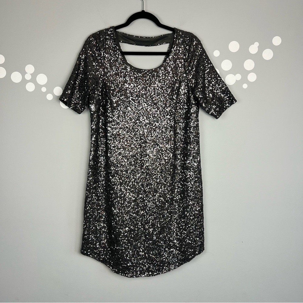 Torrid Sequin Shift Silver Gray Cutout Back Dress